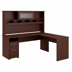 Bush Furniture Cabot 72W L-Shaped Computer Desk with Hutch & Drawers, Harvest Cherry – Stylish Laminate Design