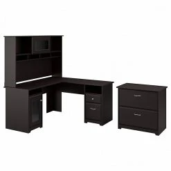 Bush Furniture Cabot L Shaped Desk with Hutch & Lateral File Cabinet, Espresso Oak Laminate (CAB005EPO)