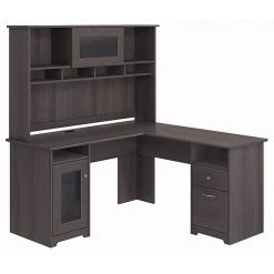 Bush Furniture Cabot L Shaped Desk With Hutch in Heather Gray - Stylish & Functional Laminate Workspace