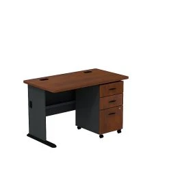 Bush Business Furniture Cubix Bundle 48"W Desk with 3-Drawer Mobile Pedestal in Hansen Cherry/Galaxy – Stylish & Functional Laminate Office Solution