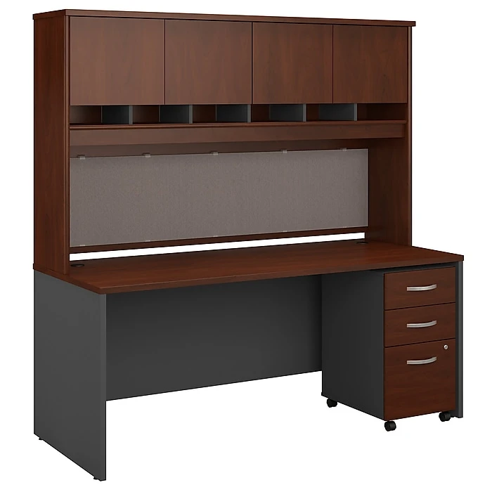 Bush Business Furniture Westfield 72W X 30D Office Desk with Hutch and Mobile File Cabinet - Hansen Cherry (SRC080HCSU) 1 Bush Business Furniture Westfield 72W X 30D Office Desk with Hutch and Mobile File Cabinet - Hansen Cherry (SRC080HCSU)
