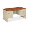 HON 38000 Series Double Pedestal Desk - 60"W Cognac Laminate with Putty Finish, 2 Box & 2 File Drawers (HON38155COGL)