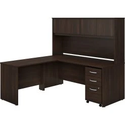 Bush Business Furniture Studio C 72"W L-Shaped Desk with Hutch, Mobile File Cabinet & 42"W Return Bundle - Black Walnut (STC006BWSU)