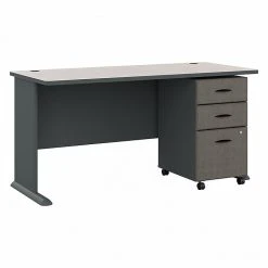 Bush Business Furniture Cubix 60W Office Desk with Mobile File Cabinet, Slate/White Spectrum - Stylish & Functional Laminate Desk