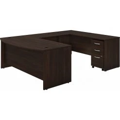 Bush Business Furniture Studio C 72W X 36D U Shaped Desk With Mobile File Cabinet - Black Walnut, Installed