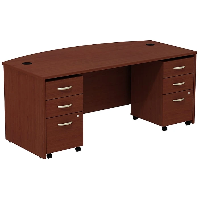 Bush Business Furniture Westfield Bow Front Desk with Two 3-Drawer Mobile Pedestals, Mahogany (SRC013MASU) - Durable Laminate Office Furniture 1 Bush Business Furniture Westfield Bow Front Desk with Two 3-Drawer Mobile Pedestals, Mahogany (SRC013MASU) - Durable Laminate Office Furniture