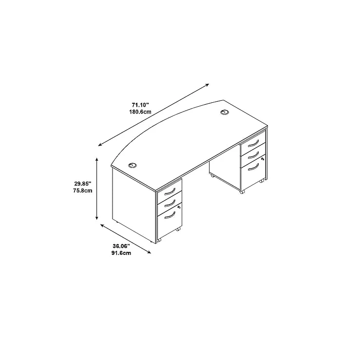 Bush Business Furniture Westfield Bow Front Desk with Two 3-Drawer Mobile Pedestals, Mahogany (SRC013MASU) - Durable Laminate Office Furniture 4 Bush Business Furniture Westfield Bow Front Desk with Two 3-Drawer Mobile Pedestals, Mahogany (SRC013MASU) - Durable Laminate Office Furniture - Image 4