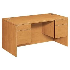 HON® 10500 Series Double Pedestal Desk, 60"W x 30"D, Harvest Laminate, Ergonomic Office Furniture
