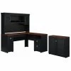 Bush Furniture Fairview 60W L-Shaped Desk with Hutch & Storage Cabinet in Antique Black/Hansen Cherry - Space-Saving Office Solution