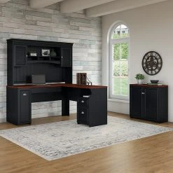 Bush Furniture Fairview 60W L-Shaped Desk with Hutch & Storage Cabinet in Antique Black/Hansen Cherry - Space-Saving Office Solution -Computer Office Desks Shop unnamed file 4011