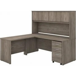 Bush Business Furniture Studio C L-Shaped Desk with Hutch & File Cabinet, 72W x 30D, Modern Hickory – Space-Saving Office Solution