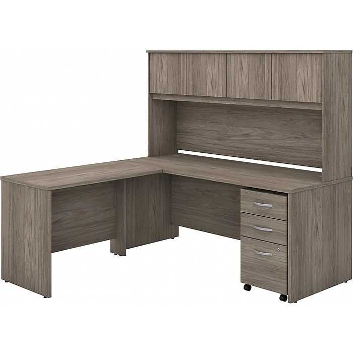 Bush Business Furniture Studio C L-Shaped Desk with Hutch & File Cabinet, 72W x 30D, Modern Hickory – Space-Saving Office Solution 1 Bush Business Furniture Studio C L-Shaped Desk with Hutch & File Cabinet, 72W x 30D, Modern Hickory – Space-Saving Office Solution