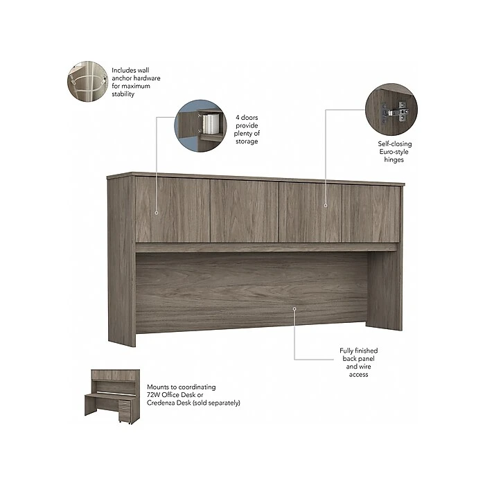 Bush Business Furniture Studio C L-Shaped Desk with Hutch & File Cabinet, 72W x 30D, Modern Hickory – Space-Saving Office Solution 4 Bush Business Furniture Studio C L-Shaped Desk with Hutch & File Cabinet, 72W x 30D, Modern Hickory – Space-Saving Office Solution - Image 4
