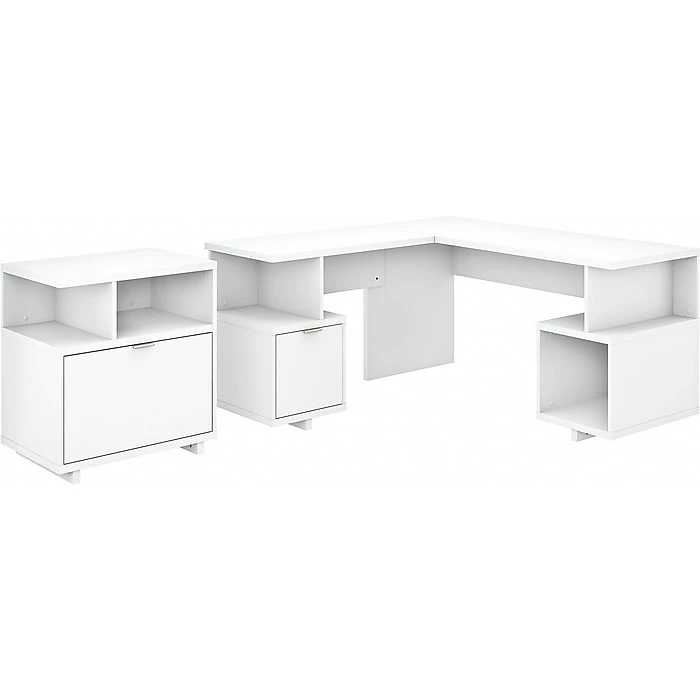 Kathy Ireland® Home Madison Avenue 60" L-Shaped Desk with Lateral File Cabinet, Pure White - Stylish & Functional Office Furniture 1 Kathy Ireland® Home Madison Avenue 60" L-Shaped Desk with Lateral File Cabinet, Pure White - Stylish & Functional Office Furniture
