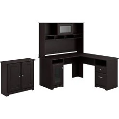 Bush Furniture Cabot 60"W L-Shaped Desk with Hutch & Storage Cabinet, Espresso Oak - Space-Saving Office Furniture