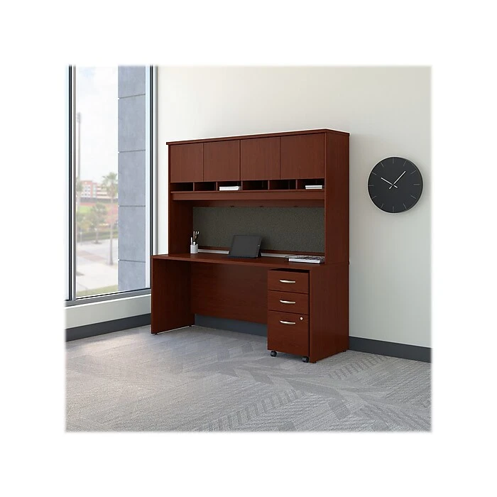 Bush Business Furniture Series C 72"W Office Desk with Hutch and Mobile File Cabinet in Mahogany (SRC081MASU) 2 Bush Business Furniture Series C 72"W Office Desk with Hutch and Mobile File Cabinet in Mahogany (SRC081MASU) - Image 2