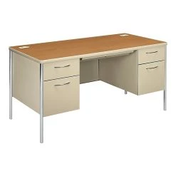 HON Mentor 60" Double Pedestal Desk in Harvest Laminate - HON88962CL