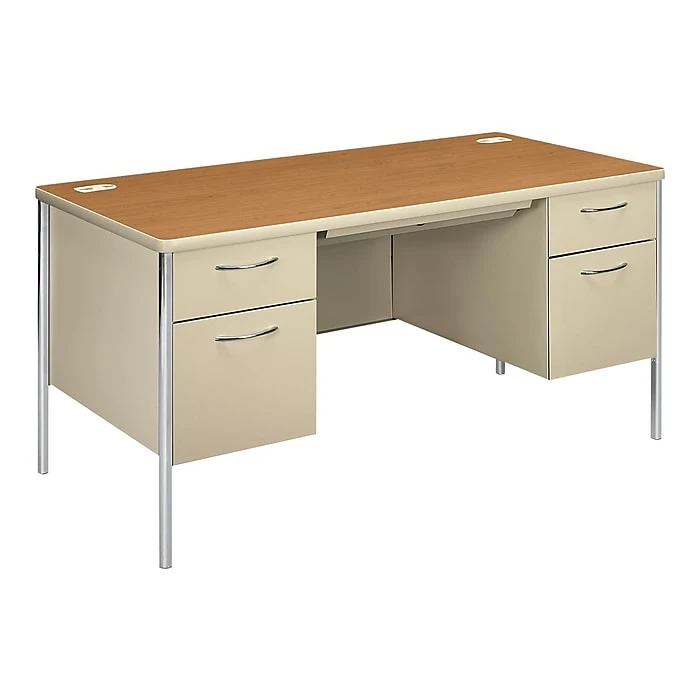 HON Mentor 60" Double Pedestal Desk in Harvest Laminate - HON88962CL 1 HON Mentor 60" Double Pedestal Desk in Harvest Laminate - HON88962CL