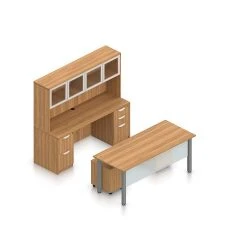 Offices To Go Superior 71" Workstation Desk Bundle - Autumn Walnut Finish | Space-Saving Laminate Office Furniture