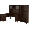 Bush Furniture Somerset 60W L-Shaped Desk with Hutch & 5-Shelf Bookcase in Mocha Cherry | Space-Saving Office Furniture