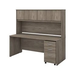 Bush Business Furniture Studio C 72W Desk with Hutch & File Cabinet - Modern Hickory
