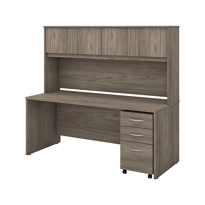 Bush Business Furniture Studio C 72W Desk with Hutch & File Cabinet - Modern Hickory 1 Bush Business Furniture Studio C 72W Desk with Hutch & File Cabinet - Modern Hickory