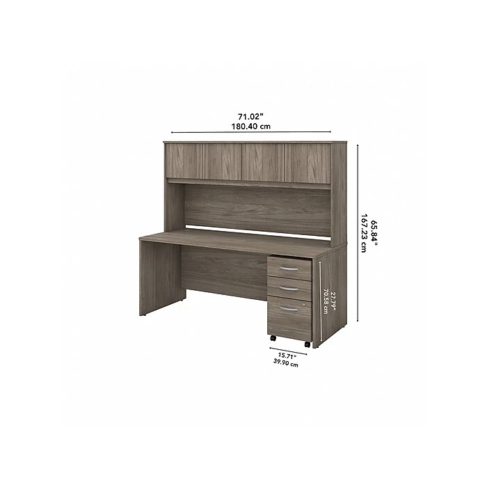 Bush Business Furniture Studio C 72W Desk with Hutch & File Cabinet - Modern Hickory 5 Bush Business Furniture Studio C 72W Desk with Hutch & File Cabinet - Modern Hickory - Image 5