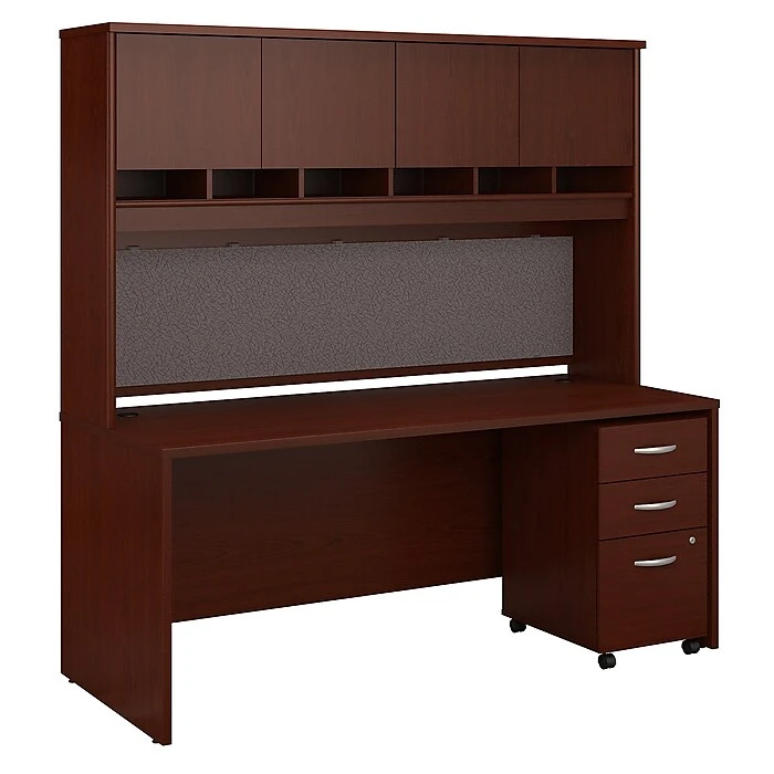 Bush Business Furniture Westfield 72W x 30D Office Desk with Hutch and Mobile File Cabinet, Mahogany - Workspace Solution 1 Bush Business Furniture Westfield 72W x 30D Office Desk with Hutch and Mobile File Cabinet, Mahogany - Workspace Solution