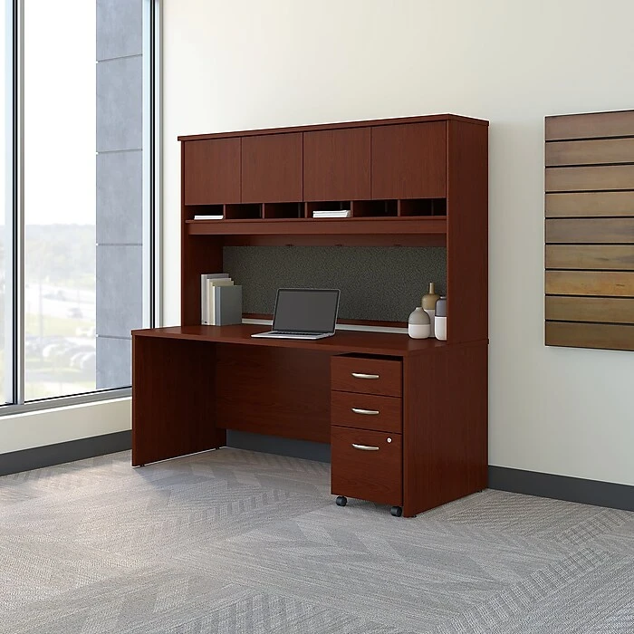 Bush Business Furniture Westfield 72W x 30D Office Desk with Hutch and Mobile File Cabinet, Mahogany - Workspace Solution 2 Bush Business Furniture Westfield 72W x 30D Office Desk with Hutch and Mobile File Cabinet, Mahogany - Workspace Solution - Image 2