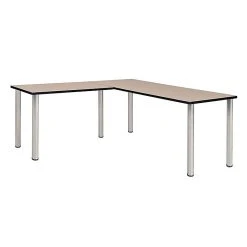 Regency Kee 60" L-Desk With 42" Return, Beige/Chrome (ML602442BEBPCM) - Elegant Laminate Office Desk