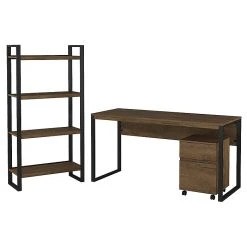 Bush Furniture Latitude 60W Laminate Writing Desk with Mobile File Cabinet & Etagere Bookcase, Rustic Brown - LAT003RB