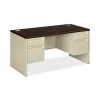 HON 38000 Series Double Pedestal Desk - 60"W, Mocha Laminate, Putty Finish with 2 Box & 2 File Drawers (HON38155MOCL)