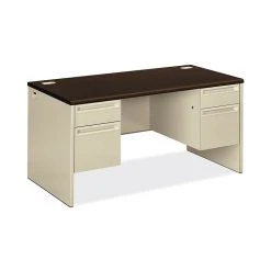HON 38000 Series Double Pedestal Desk - 60"W, Mocha Laminate, Putty Finish with 2 Box & 2 File Drawers (HON38155MOCL)