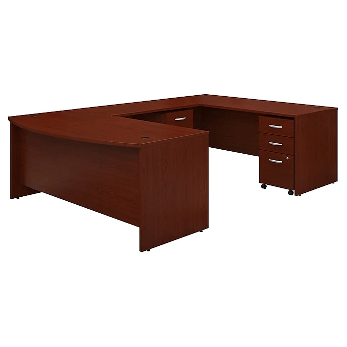 Bush Business Furniture Westfield 72W x 36D Bow Front U-Shaped Desk with Mobile File Cabinets in Mahogany | Laminate Office Desk 1 Bush Business Furniture Westfield 72W x 36D Bow Front U-Shaped Desk with Mobile File Cabinets in Mahogany | Laminate Office Desk