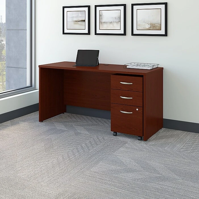 Bush Business Furniture Westfield 60W X 24D Office Desk with Mobile File Cabinet, Mahogany (SRC025MASU) - Durable Laminate Workstation 2 Bush Business Furniture Westfield 60W X 24D Office Desk with Mobile File Cabinet, Mahogany (SRC025MASU) - Durable Laminate Workstation - Image 2