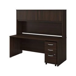 Bush Business Furniture Studio C 72" W Computer Desk With Hutch And Mobile File Cabinet Bundle, Black Walnut (STC011BWSU) - Space-Saving Office Solution