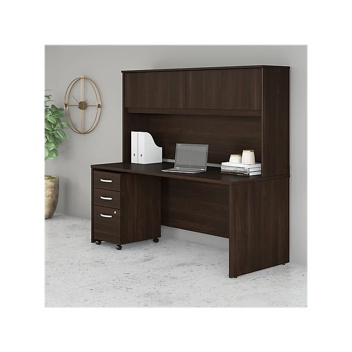 Bush Business Furniture Studio C 72" W Computer Desk With Hutch And Mobile File Cabinet Bundle, Black Walnut (STC011BWSU) - Space-Saving Office Solution 2 Bush Business Furniture Studio C 72" W Computer Desk With Hutch And Mobile File Cabinet Bundle, Black Walnut (STC011BWSU) - Space-Saving Office Solution - Image 2