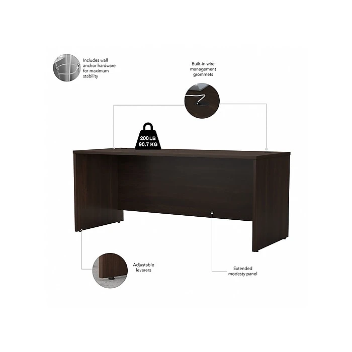 Bush Business Furniture Studio C 72" W Computer Desk With Hutch And Mobile File Cabinet Bundle, Black Walnut (STC011BWSU) - Space-Saving Office Solution 3 Bush Business Furniture Studio C 72" W Computer Desk With Hutch And Mobile File Cabinet Bundle, Black Walnut (STC011BWSU) - Space-Saving Office Solution - Image 3