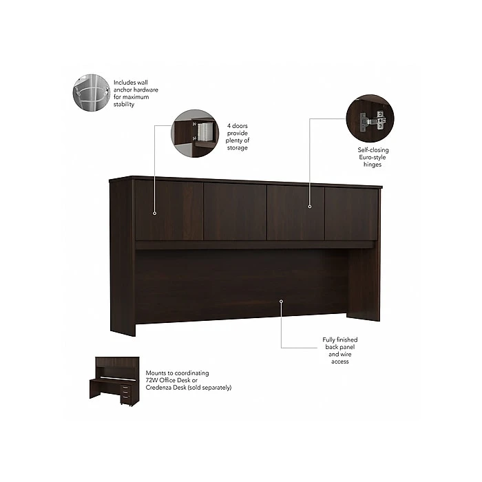 Bush Business Furniture Studio C 72" W Computer Desk With Hutch And Mobile File Cabinet Bundle, Black Walnut (STC011BWSU) - Space-Saving Office Solution 4 Bush Business Furniture Studio C 72" W Computer Desk With Hutch And Mobile File Cabinet Bundle, Black Walnut (STC011BWSU) - Space-Saving Office Solution - Image 4