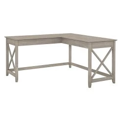 Bush Furniture Key West 60W L Shaped Desk - Washed Gray - Space-Saving Laminate Office Desk