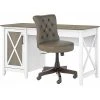 Bush Furniture Key West 54" Computer Desk with Storage & Mid-Back Tufted Office Chair, Shiplap Gray/Pure White | Modern Home Office Solution