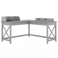 Bush Furniture Key West 60" L-Shaped Desk with Desktop Organizers, Cape Cod Gray - Stylish Laminate Workspace