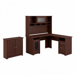 Bush Furniture Cabot L-Shaped Desk with Hutch & Storage Cabinet - Harvest Cherry (CAB016HVC)