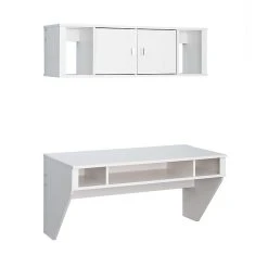 Prepac White Laminate Floating Desk & Hutch Set | Modern Workspace Solution (WRHW-0501-2M)