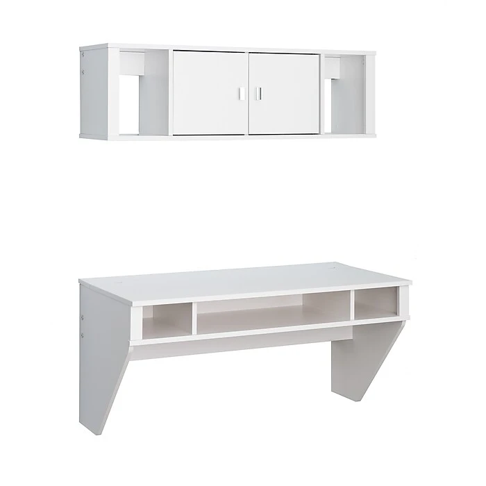 Prepac White Laminate Floating Desk & Hutch Set | Modern Workspace Solution (WRHW-0501-2M) 1 Prepac White Laminate Floating Desk & Hutch Set | Modern Workspace Solution (WRHW-0501-2M)
