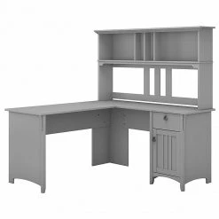 Bush Furniture Salinas 60W L Shaped Desk With Hutch, Cape Cod Gray - Durable Laminate Office Furniture