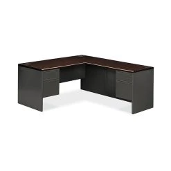 HON 38000 Series 2-Piece Right L-Workstation in Mahogany/Charcoal – Durable Laminate & Steel Design (Model H38L6630NSL)