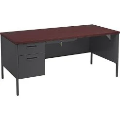 HON Metro Classic 66"W Single Pedestal Desk | Mahogany/Charcoal Laminate & Steel Office Desk