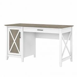 Bush Furniture Key West 54" Computer Desk with Keyboard Tray & Storage - Shiplap Gray/Pure White | Durable Laminate/Steel Design