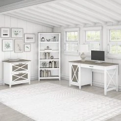 Bush Furniture Key West 54" Computer Desk with Keyboard Tray & Storage - Shiplap Gray/Pure White | Durable Laminate/Steel Design -Computer Office Desks Shop unnamed file 4360
